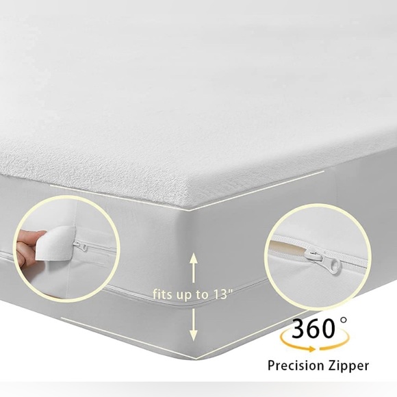 2 Zippered Mattress Protectors Fully-Encased Waterproof Cotton Bed Covers, 2 Pcs - Picture 4 of 15